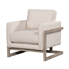 Conley "Quick Ship" Cream Fabric Accent Chair With Decorative Wood Base