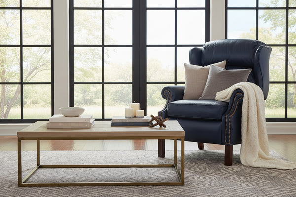 Liam Navy "Quick Ship" Traditional Chippendale Wingback Recliner