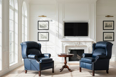 Liam Navy "Quick Ship" Traditional Chippendale Wingback Recliner