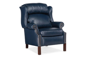 Liam Navy "Quick Ship" Traditional Chippendale Wingback Recliner