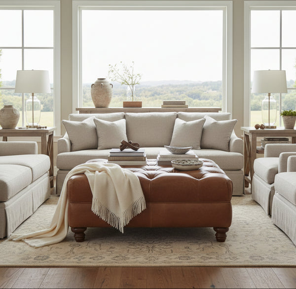 Lucas "Ready To Ship" 44 Inch Square Leather Bench Ottoman (Photo For Style Only)