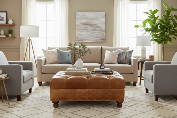 Lucas Tufted 36", 40", 44", Or 48" Inch Square Leather Ottoman (4 Sizes Available)