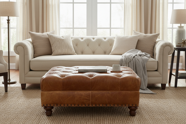 Lucas Tufted 36", 40", 44", Or 48" Inch Square Leather Ottoman (4 Sizes Available)