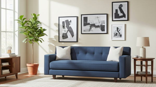 Margo I 80 Inch Mid Century Modern Single Bench Seat Track Arm Fabric Sofa