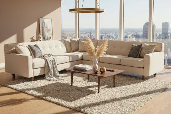 Margo Mid Century Modern Button Back Sectional Couch