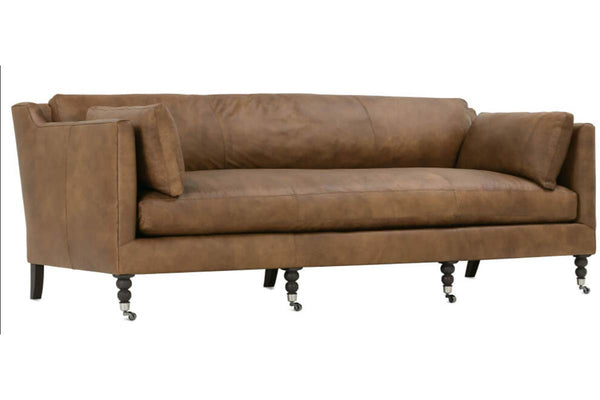 Marjorie "Quick Ship" Lavish Cocoa 90 Inch Modern Leather Track Arm Sofa