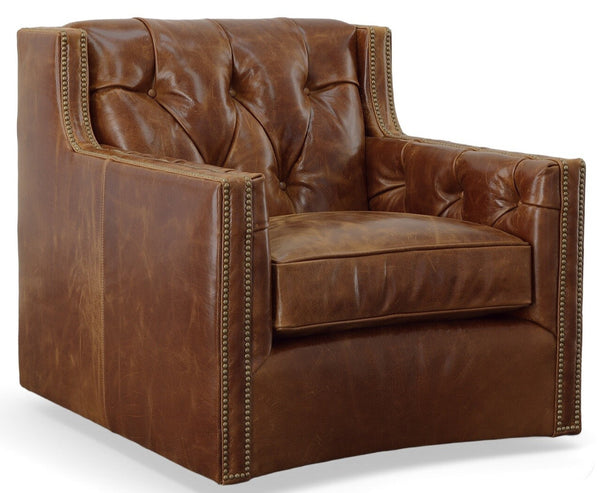 Maxwell Leather Tufted Swivel Accent Chair