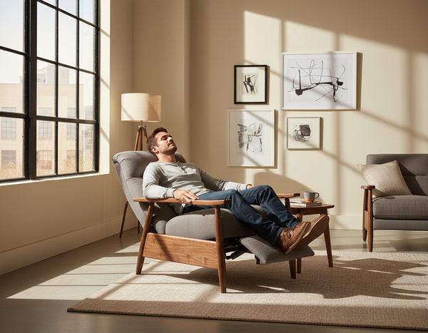 Peter Mid-Century Modern Leather And Wood Recliner Chair