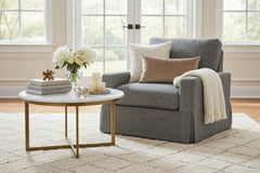 Tatum Mineral Slipcovered **SWIVEL** "Quick Ship" Track Arm Fabric Armchair