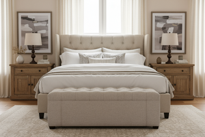 Portia 62 Inch Large Tufted Fabric Bench Ottoman