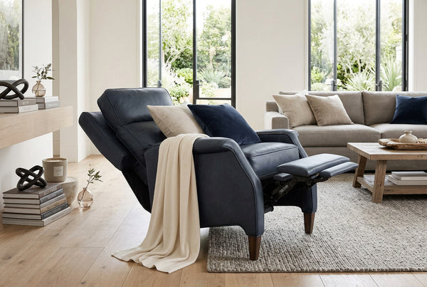 Keegan Blue Dual Power "Quick Ship" Leather Transitional Recliner