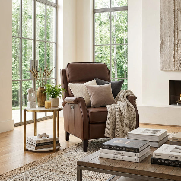 Keegan Saddle Dual Power "Quick Ship" Leather Transitional Recliner