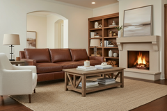 Nathan Brown 85 Inch "Quick Ship" Transitional Top Grain Leather Pillow Back Sofa