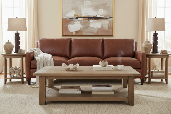 Nathan Brown 85 Inch "Quick Ship" Transitional Top Grain Leather Pillow Back Sofa