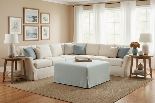 Rowley 37 Inch Square Slipcovered Oversized Ottoman