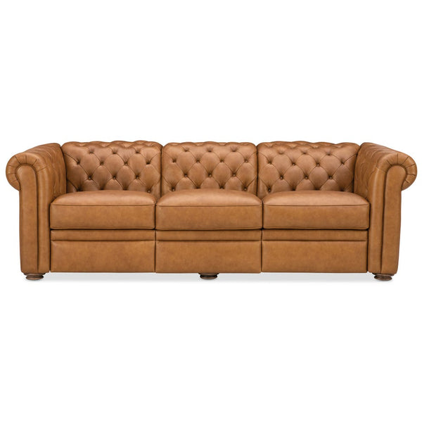 Newcastle Caramel 94 Inch "Quick Ship" Wall Hugger Power Leather Reclining Sofa