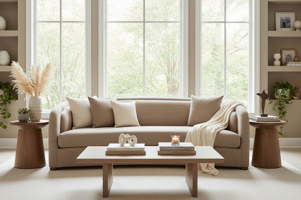 Luna Toast 96 Inch "Quick Ship" Oversized Bench Seat Fabric Sofa
