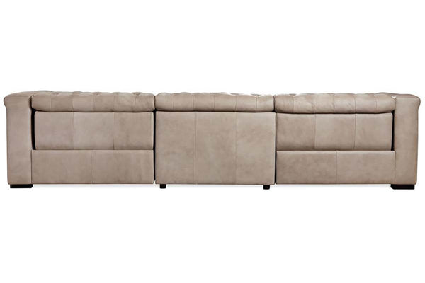 Savion Taupe Chesterfield 124 Inch "Quick Ship" Wall Hugger Power Leather Reclining Sofa