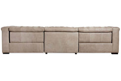 Savion Taupe Chesterfield 124 Inch "Quick Ship" Wall Hugger Power Leather Reclining Sofa