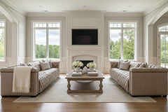 Savion Taupe Chesterfield 124 Inch "Quick Ship" Wall Hugger Power Leather Reclining Sofa