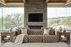 Savion Taupe Chesterfield 124 Inch "Quick Ship" Wall Hugger Power Leather Reclining Sofa