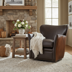 Simpson Dark Brindle Leather Swivel "Quick Ship" Brown Hair On Hide Accent Chair