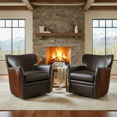 Simpson Dark Brindle Leather Swivel "Quick Ship" Brown Hair On Hide Accent Chair