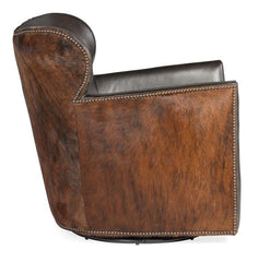 Simpson Dark Brindle Leather Swivel "Quick Ship" Brown Hair On Hide Accent Chair