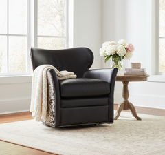 Simpson Legendary Graphite Leather Swivel Quick Ship Salt & Pepper Hair On Hide Accent Chair