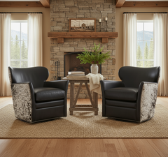 Simpson Legendary Graphite Leather Swivel Quick Ship Salt & Pepper Hair On Hide Accent Chair