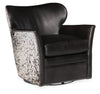 Image of Simpson Legendary Graphite Leather Swivel Quick Ship Salt & Pepper Hair On Hide Accent Chair