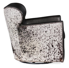Simpson Legendary Graphite Leather Swivel Quick Ship Salt & Pepper Hair On Hide Accent Chair