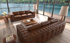 The Duke 107 Inch Pillow Back Leather Grand Scale Sofa w/ Nailhead Trim