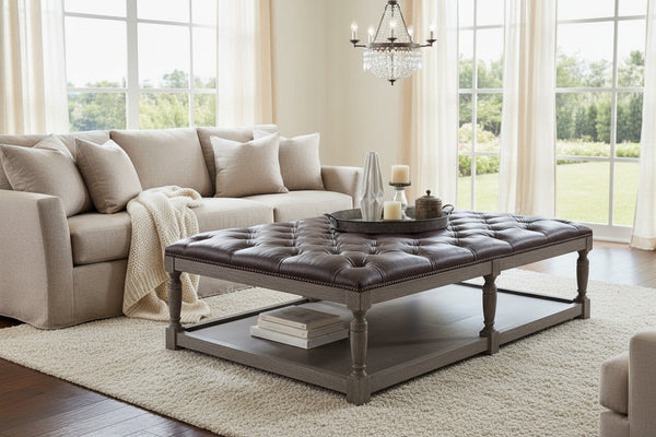 Thomas 59 Inch Rectangular "Quick Ship" Tufted Ottoman With Wood Storage Base