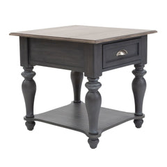 Verona Traditional Slate Single Drawer End Table With Weatehred Pine Top