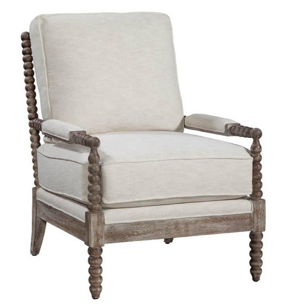 Viola Parchment Fabric Accent Chair With Decorative Wood Base - In Stock