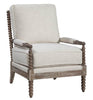 Image of Viola Parchment Fabric Accent Chair With Decorative Wood Base