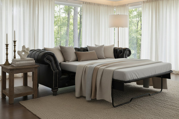 Westminster 94 Inch Chesterfield Tufted Leather Queen Sleeper Sofa