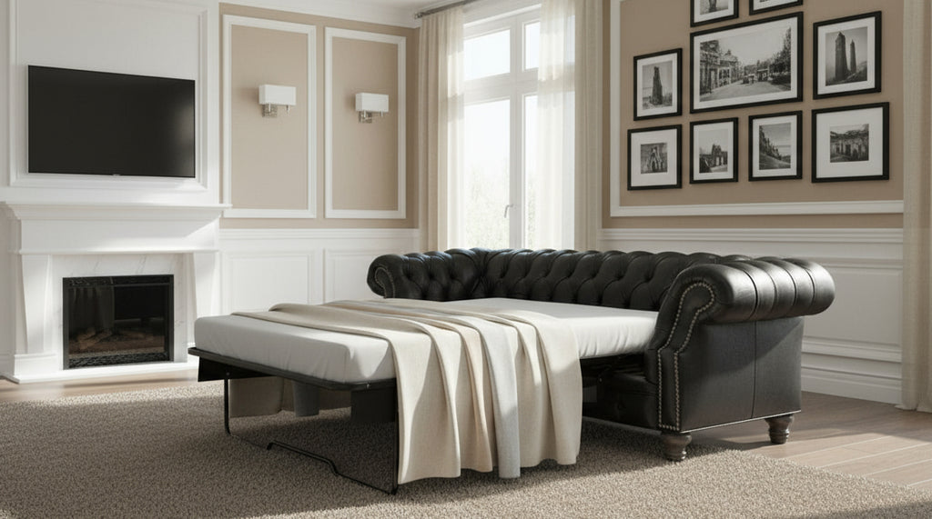 Westminster 94 Inch Tufted Leather Chesterfield Queen Sleeper Sofa