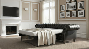 Westminster 94 Inch Chesterfield Tufted Leather Queen Sleeper Sofa