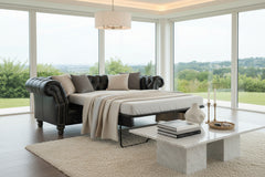 Westminster 94 Inch Chesterfield Tufted Leather Queen Sleeper Sofa
