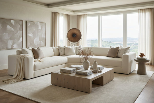 Yates Three Piece Track Arm Modern Bench Seat Fabric Sectional Sofa