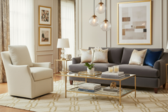 Adriana 8-Way Hand Tied Fabric 360 Swivel Pillow Back Accent Chair With Splayed Arms