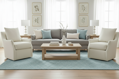 Adriana 8-Way Hand Tied Fabric 360 SWIVEL/GLIDER Accent Chair With Narrow Splayed Arms