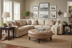Alder Tufted 36", 42" Or 46" Inch Round Leather Ottoman (3 Sizes Available)