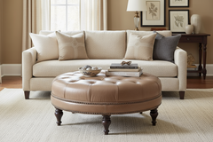 Alder Tufted 36", 42" Or 46" Inch Round Leather Ottoman (3 Sizes Available)