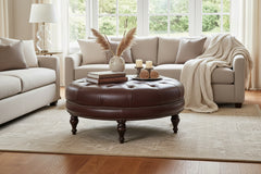 Alder Tufted 36", 42" Or 46" Inch Round Leather Ottoman (3 Sizes Available)