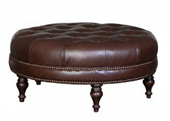 Alder Tufted 36", 42" Or 46" Inch Round Leather Ottoman (3 Sizes Available)