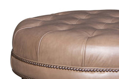 Alder Tufted 36", 42" Or 46" Inch Round Leather Ottoman (3 Sizes Available)