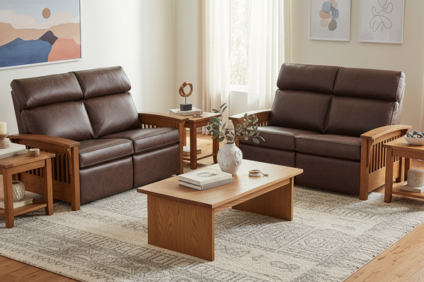 Aldrich "Wall Hugger" Mission Craftsman Style Leather Reclining Loveseat